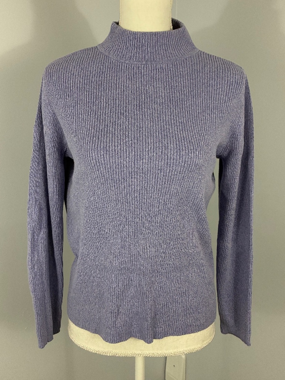 100% Cotton Mock Neck Sweater M Marled Lavender Purple Long Sleeve Knit Shirt
